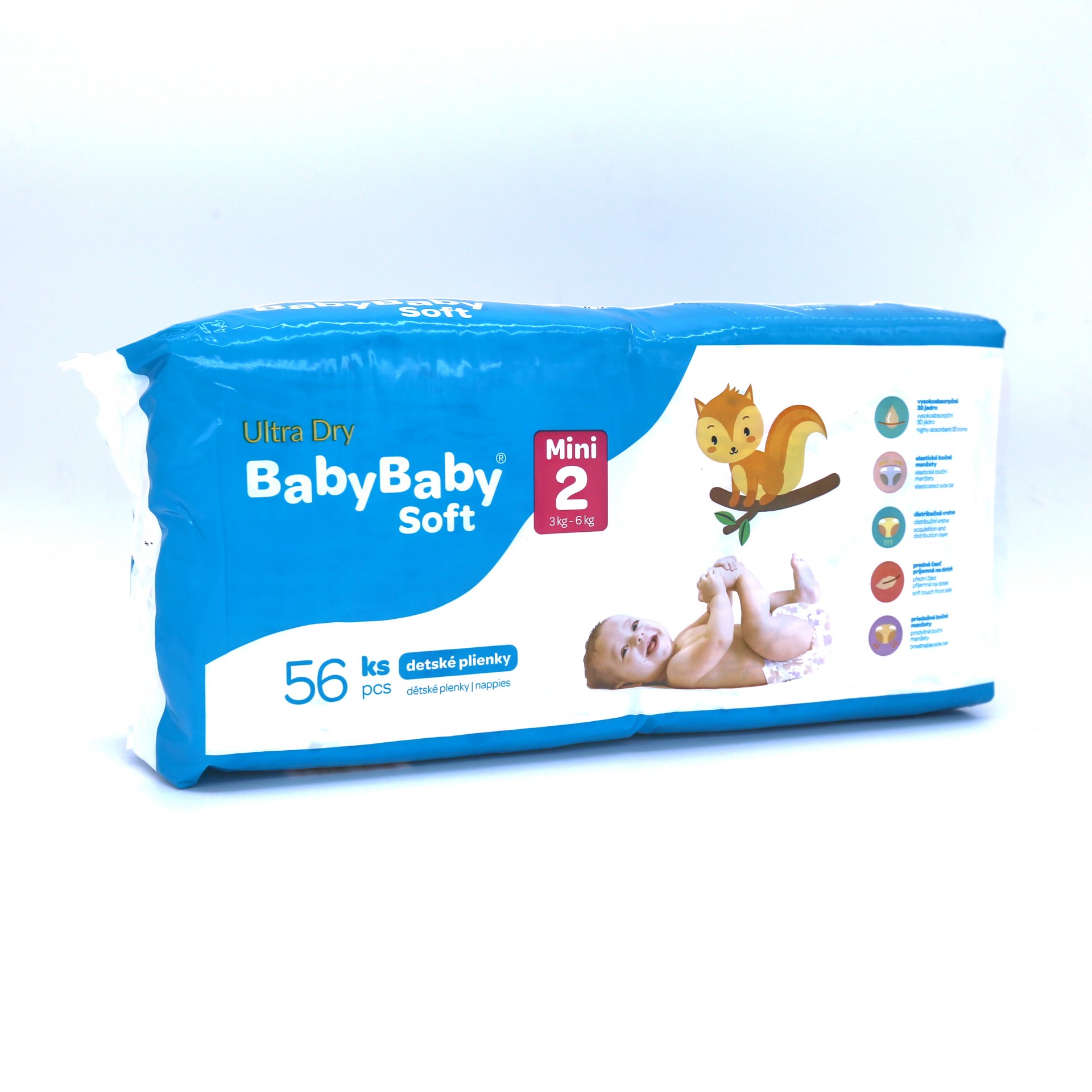 BabyBaby Soft Ultra-Dry Mini 56ks, 3-6kg