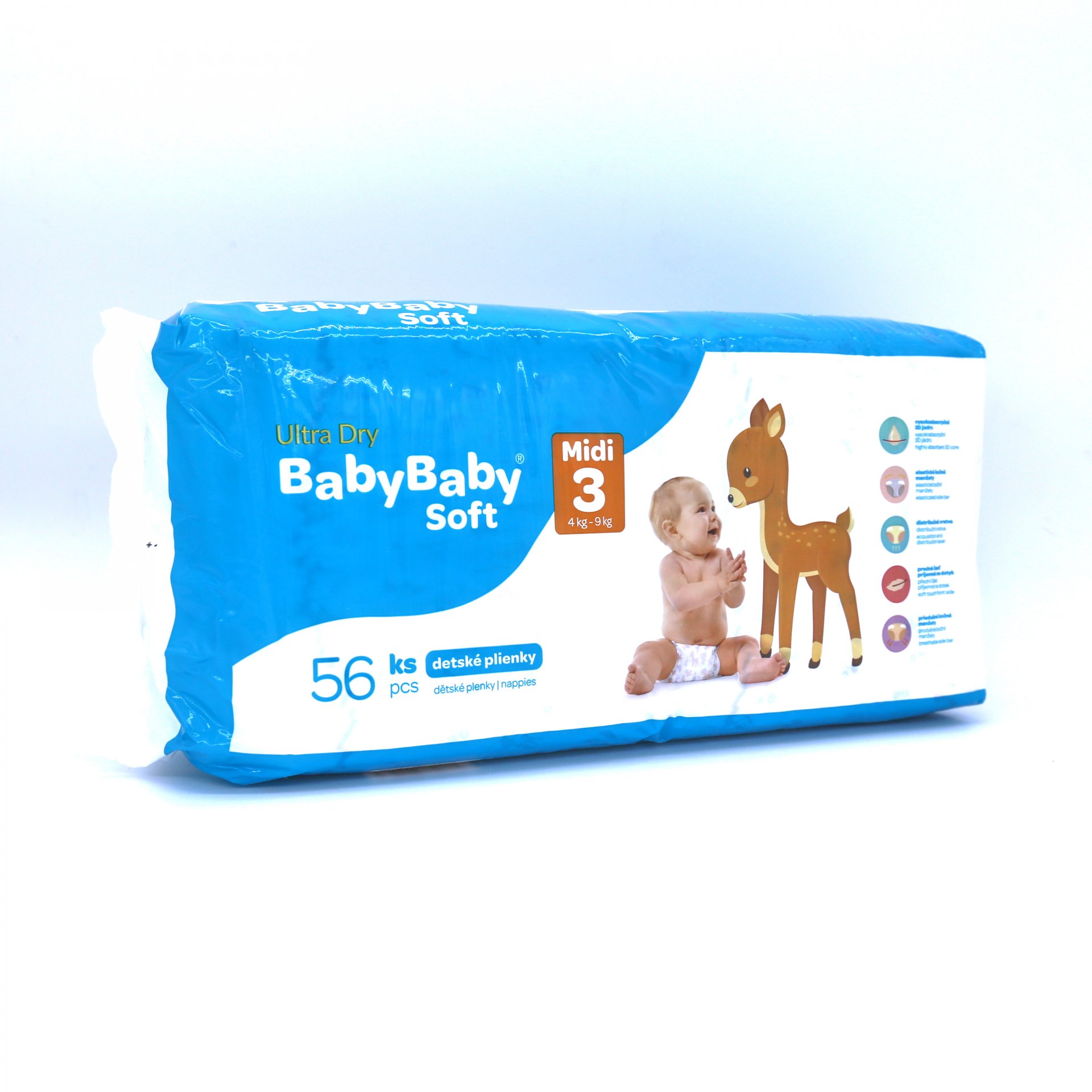 BabyBaby Soft Ultra-Dry Midi 56ks, 4-9kg