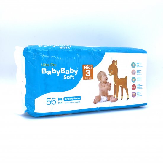 BabyBaby Soft Ultra-Dry Midi 56ks, 4-9kg